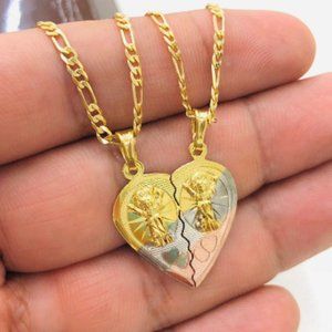 Women's Divino Nino Broken Heart Necklace Charm Pendant 20" Gold Filled Jewelry